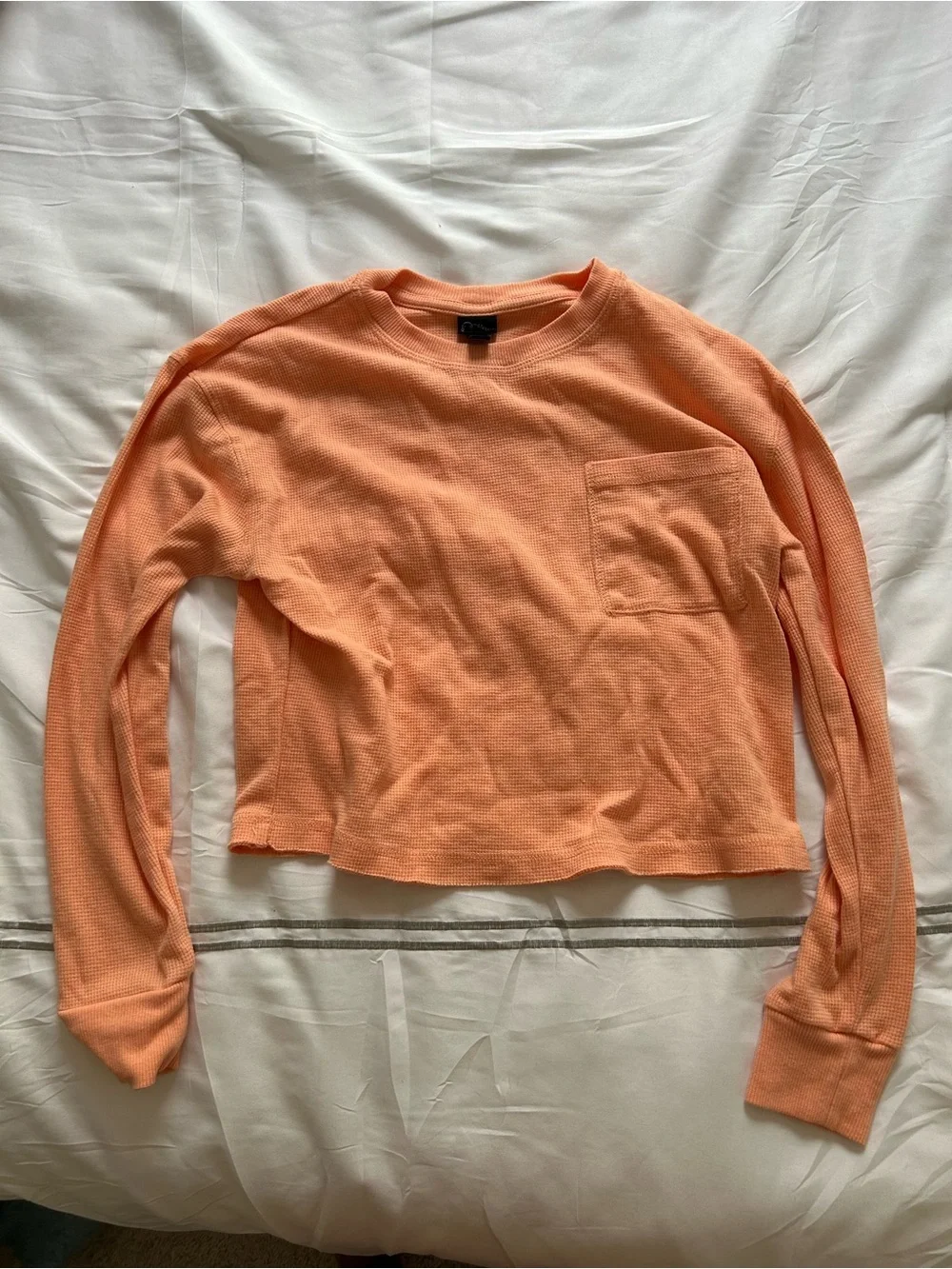 art class Peach Long-Sleeve Cropped Thermal Tee with Pocket